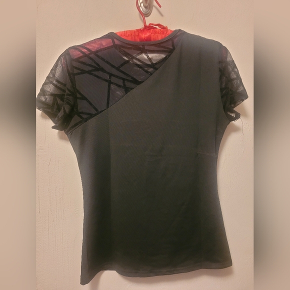 Elegant Black Mesh Sleeve Top - Picture 1 of 2